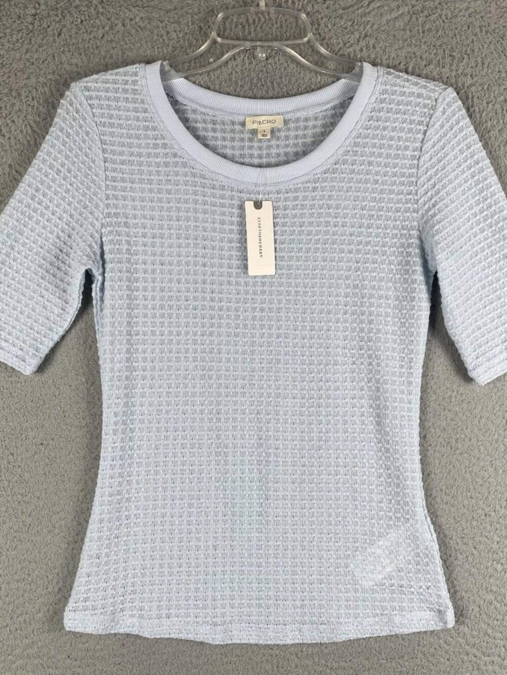 NWT PILCRO ANTHROPOLOGIE BLUE TEXTURED SHORT SLEEVE KNIT TOP LARGE